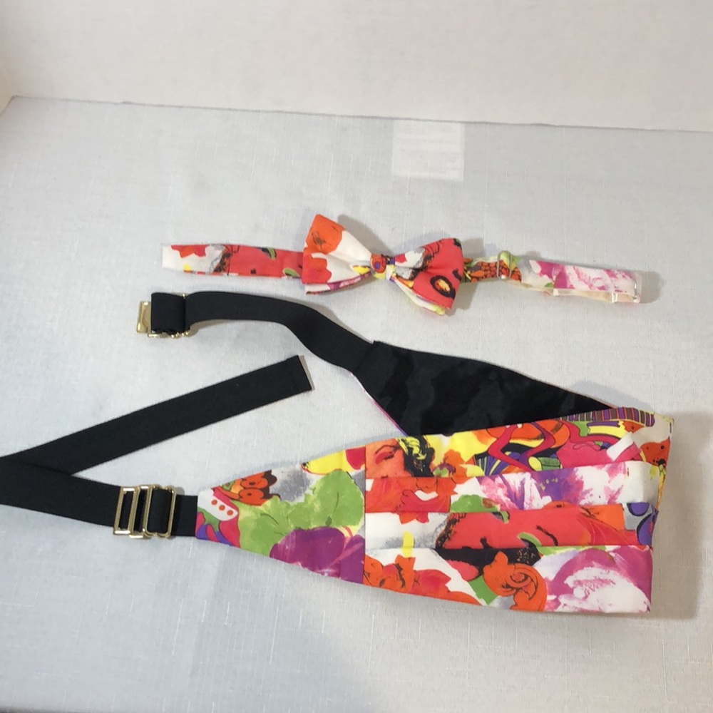Graphic Pattern Design Multicolor Cummerbund & Bow Tie Set Adjustable